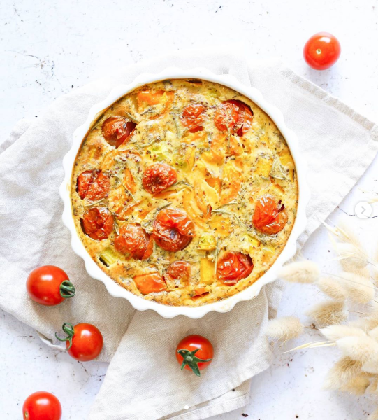 Vegetable clafoutis with wholegrain mustard
