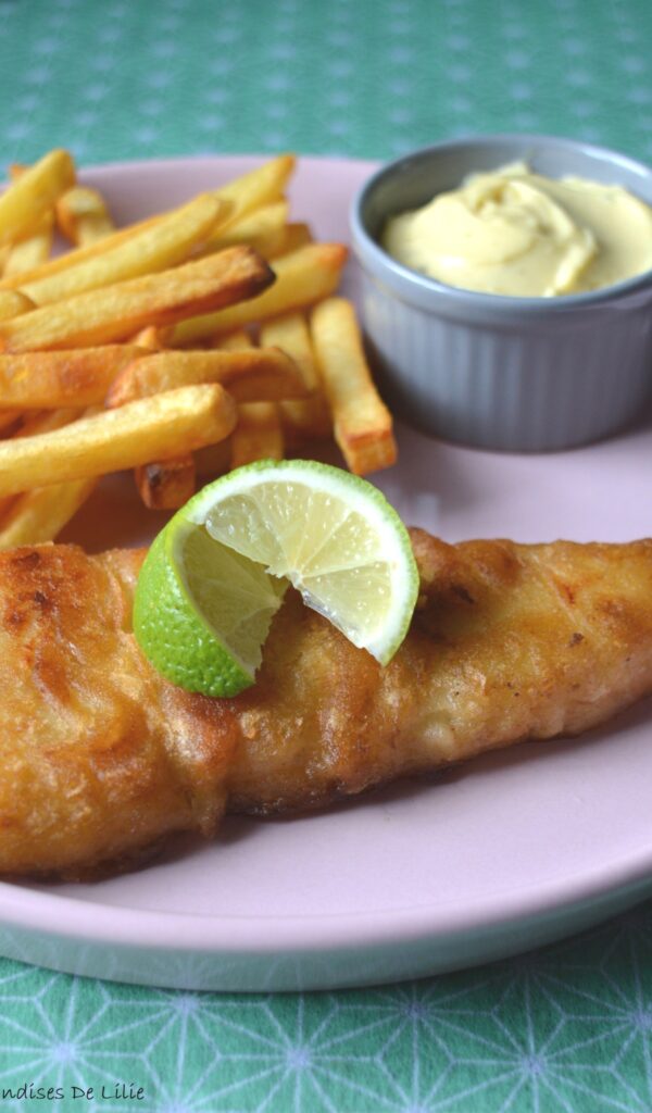 Fish & chips and homemade mayonnaise with garlic and rosemary mustard